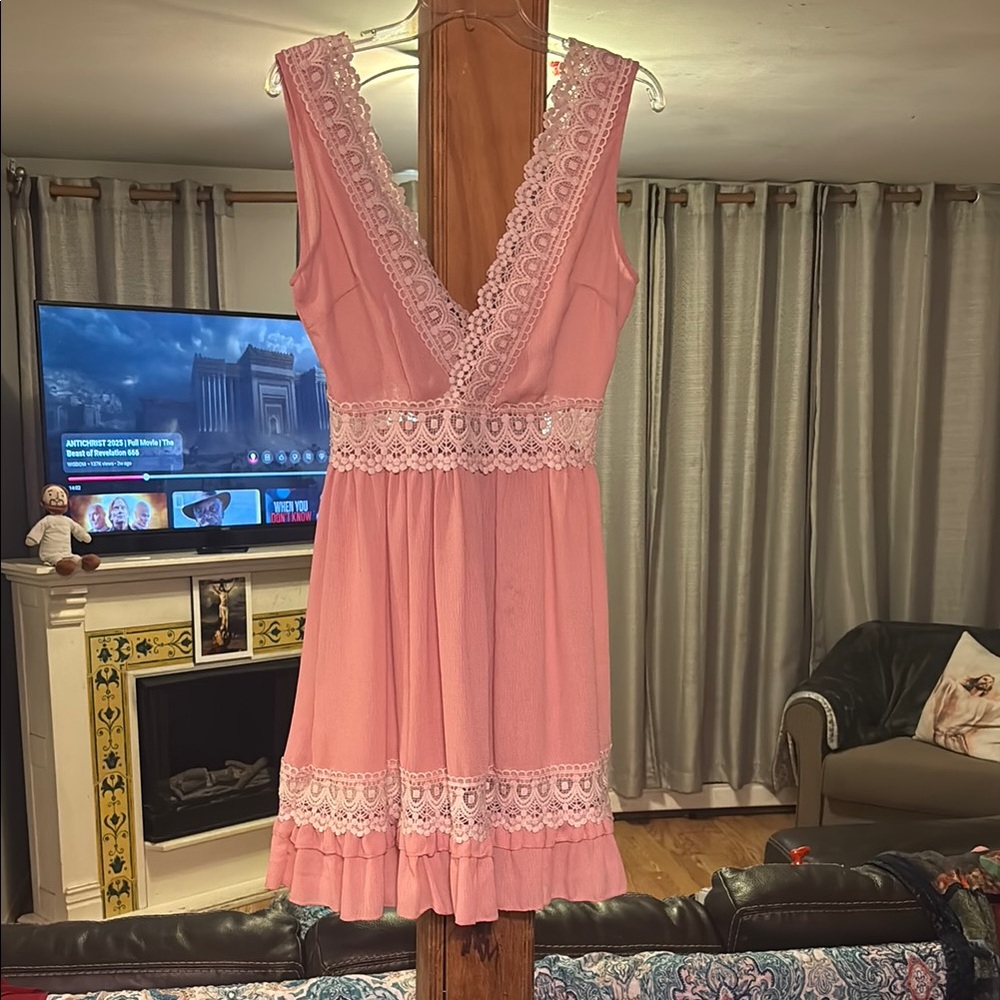 Pink Lace Trim Dress